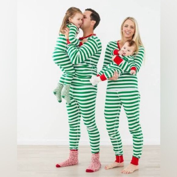 Hanna Andersson Green Stripe Pajama Set Size L Organic Cotton Comfy Sleepwear - Picture 2 of 15